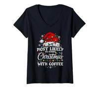 Mujer Es más Probable Que comience la Navidad con la Familia a Juego de café Camiseta Cuello V