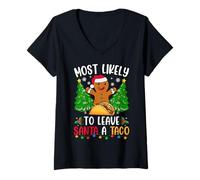 Mujer Es más probable que deje a Santa A Taco Camiseta Cuello V