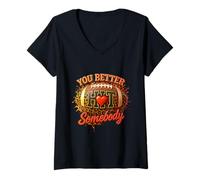 Mujer Es Mejor Golpear a Alguien Game Football Season Leopard Ball Camiseta Cuello V