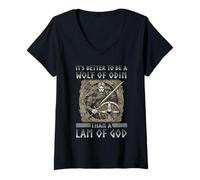 Mujer Es Mejor ser un Lobo de Odín Que un Lam of God Viking Camiseta Cuello V
