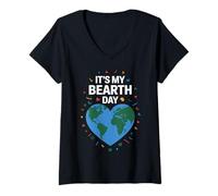 Mujer Es mi Bearth Day Día de la Tierra Bday Bday Camiseta Cuello V