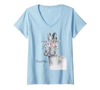Mujer Es mi cumpleaños Conejo con Flores diseño Acuarela Camiseta Cuello V