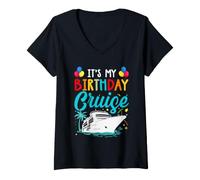 Mujer Es mi cumpleaños Cruise Familia Cumpleaños Cruising Vacaciones Camiseta Cuello V