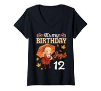 Mujer Es mi cumpleaños Nacido el 12 de Agosto Feliz Linda Chica de otoño Camiseta Cuello V