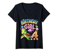 Mujer Es mi cumpleaños Sonriente Tortuga Nadando Camiseta Cuello V
