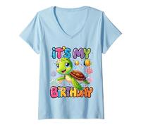 Mujer Es mi cumpleaños Tortuga Nadando Camiseta Cuello V