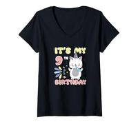 Mujer Es mi novena niña, Princesa Que Cumple 9 años, Lindo Gatito Camiseta Cuello V