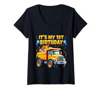 Mujer Es mi primer cumpleaños camión volquete divertido cumpleaños niños niños Camiseta Cuello V
