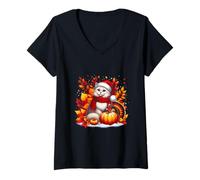Mujer Es un árbol de otoño con hojas de gato para otoño y Acción de Gracias Camiseta Cuello V
