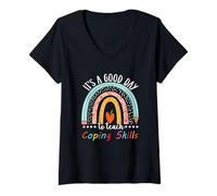 Mujer Es un Buen día para enseñar Habilidades de afrontamiento Vida Divertida enseñanza Camiseta Cuello V