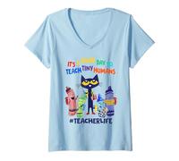 Mujer Es un Buen día para enseñar la Vida a Las Personas pequeñas, Tiza para Gatos Camiseta Cuello V