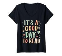 Mujer Es un Buen día para Leer Amante de los Libros Relajarse Leyendo Vibe Camiseta Cuello V