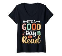 Mujer Es un buen día para leer Camiseta Cuello V