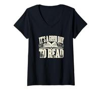 Mujer Es un Buen día para Leer Libros Divertidos de Libros Abiertos Camiseta Cuello V