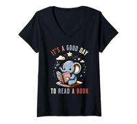Mujer Es un Buen día para Leer un Libro Amantes del Espacio Amantes de los Libros Divertidos Camiseta Cuello V