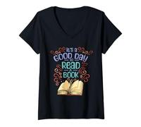 Mujer Es Un Buen Día para Leer Un Libro Reserve Lector Lectura Camiseta Cuello V
