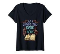 Mujer Es Un Buen Día para Leer Un Libro Reserve Lector Lectura Camiseta Cuello V