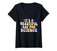 Mujer Es un día hermoso para ciencias, lindo maestro de tinte Camiseta Cuello V