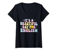 Mujer Es un día hermoso para el maestro de tinte lindo inglés Camiseta Cuello V