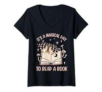 Mujer Es un día mágico para leer un libro Mariposa bibliófila Camiseta Cuello V
