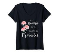 Mujer Es un Hermoso día para Creer en Milagros FIV Camiseta Cuello V