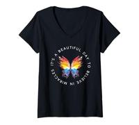 Mujer Es un Hermoso día para Creer en Milagros FIV Camiseta Cuello V