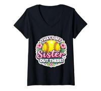 Mujer Esa es mi Hermana ahí Fuera Orgulloso Softbol Hermano Niñas Camiseta Cuello V