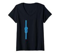 Mujer Escalada Vela Figura Ocho Nudos Montañismo Cuerda Azul Camiseta Cuello V