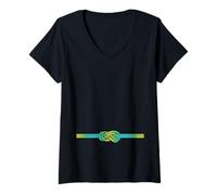 Mujer Escalada Vela Figura Ocho Nudos Montañismo Cuerda Verde Camiseta Cuello V