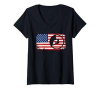 Mujer Escalador Escalador Bandera Estados Unidos América Rock Climb Belay Boulder Camiseta Cuello V