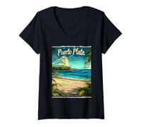 Mujer Escapada Playa Tropical Puerto Plata Camiseta Cuello V