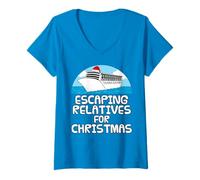 Mujer Escapando de Familiares por Navidad, Crucero Camiseta Cuello V