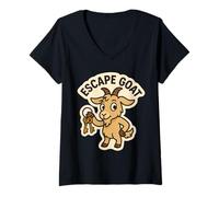 Mujer Escape Cabra Escape Room Lover Juego de Palabras Chivo expiatorio Juego de Palabras Broma Camiseta Cuello V