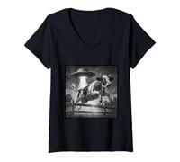 Mujer Escape de secuestro de Vacas - Arte de Encuentro de Granja OVNI Camiseta Cuello V