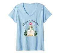 Mujer Escena de la Iglesia de Navidad O Come Let Us Adore Him Natividad Camiseta Cuello V
