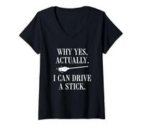 Mujer Escoba de bruja de Halloween Yes I Can Drive a Stick Spooky Season Camiseta Cuello V