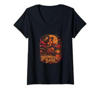 Mujer Escoba de Halloween Babe Witch Pumpkin Coven Camiseta Cuello V