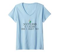 Mujer Escocia ESTÁ Llamando Y Debo IR Funny Scottish Bagpipes Meme Camiseta Cuello V
