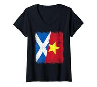 Mujer Escocia Vietnam Media Bandera Historia Vietnamita Escocesa Camiseta Cuello V