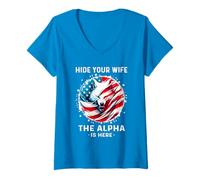 Mujer Esconde a tu esposa el alfa está aquí american alfa lobo Camiseta Cuello V