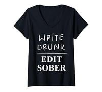 Mujer Escribir Borracho Editar Sobrio Camiseta Cuello V