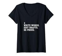 Mujer Escribir Palabras Editar borradores Estar Muy Orgulloso Novelista Autor Editor Camiseta Cuello V