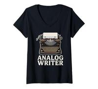 Mujer Escritor analógico Máquina de Escribir Vintage Autor de la Vieja Escuela Camiseta Cuello V