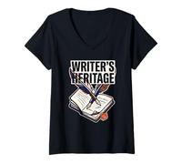 Mujer Escritores Patrimonio Escritura Literaria Escritor de la Comunidad Storytell Camiseta Cuello V