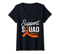 Mujer Escuadrón de apoyo Cinta naranja Leucemia Concientización sobre el cáncer de sangre Camiseta Cuello V