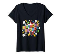 Mujer Escuadrón de cumpleaños Familia Cumpleaños Constructor de Ladrillos a Juego Camiseta Cuello V