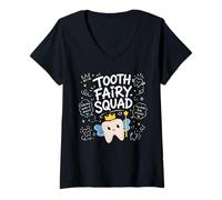 Mujer Escuadrón de Hadas de los Dientes Lindo Dentista Kawaii higienista Dental Camiseta Cuello V