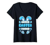 Mujer Escuadrón de Pascua Griego Feliz Pascua Holiday Matching Camiseta Cuello V
