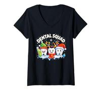Mujer Escuadrón Dental de Navidad a Juego con Dientes de Dentista de Navidad Camiseta Cuello V