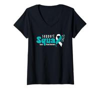 Mujer Escuadrones de apoyo de conciencia sobre agresión sexual que llevo cinta verde azulado Camiseta Cuello V